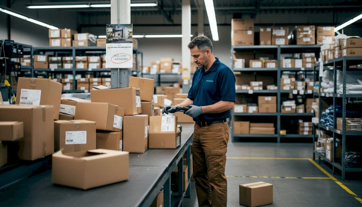 Courier sorting holiday weekend packages