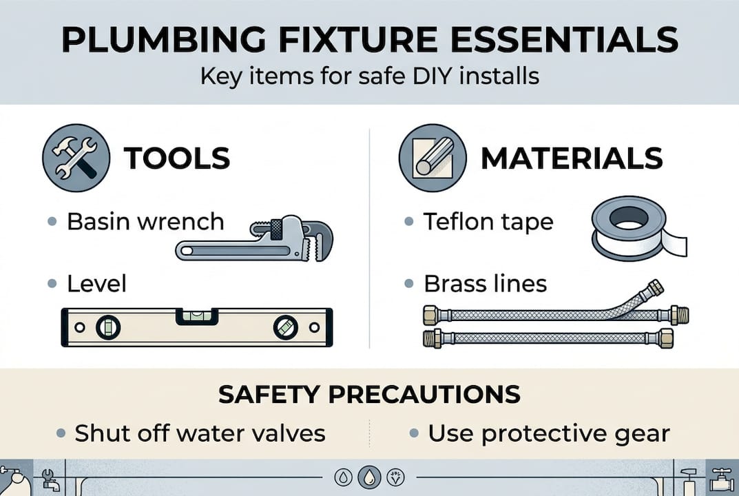 Infographic showing plumbing tools and materials