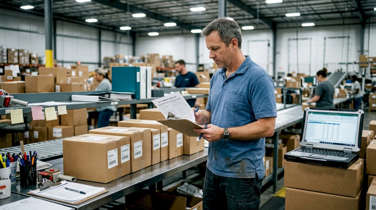 Warehouse supervisor checking shipment compliance