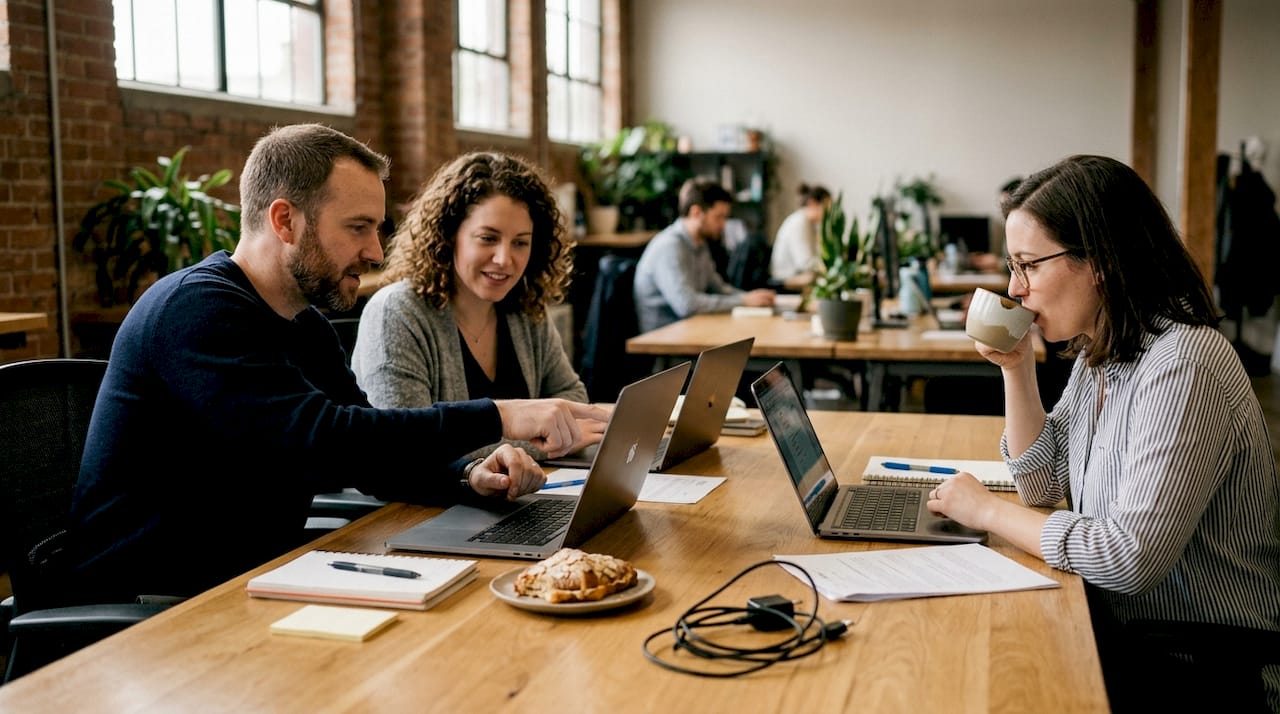Team collaborating on shared cloud storage