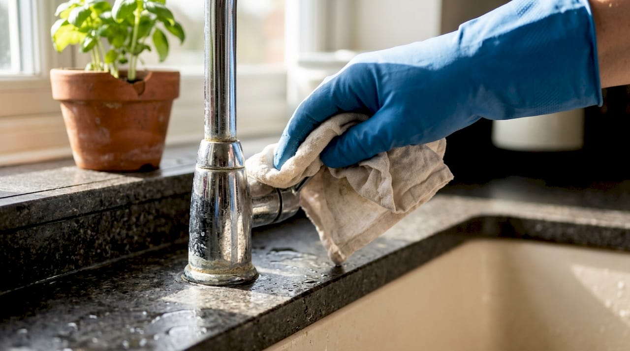 Removing mineral scale from kitchen faucet