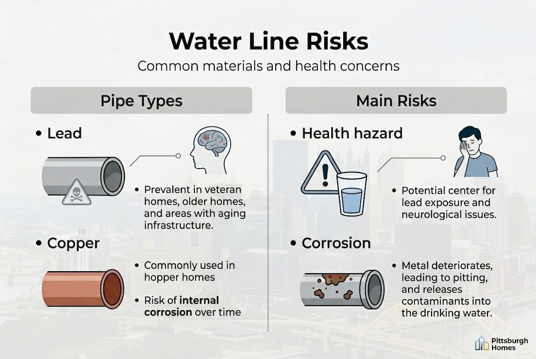 Infographic comparing pipe types and risks