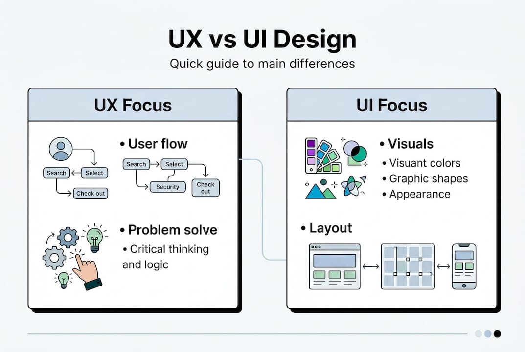 Infographic showing UX and UI main differences