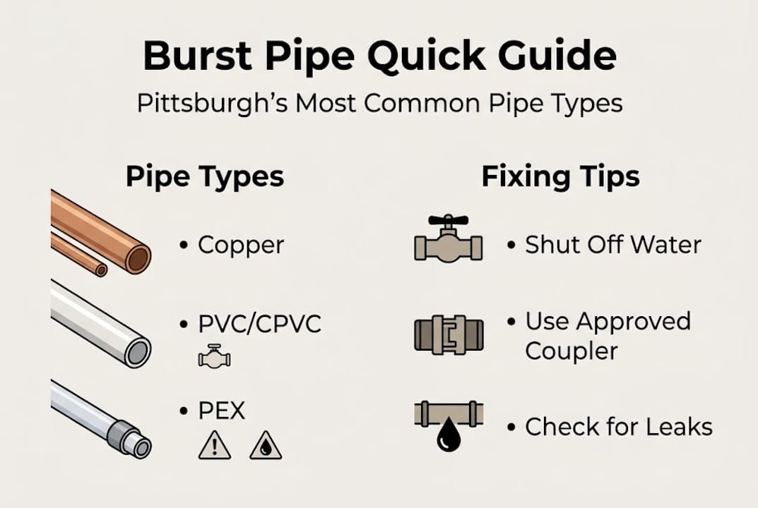 Infographic showing pipe types and repair tips