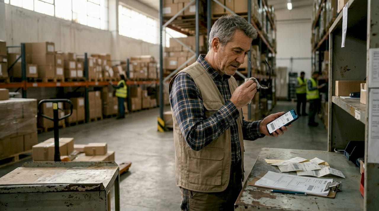 Warehouse manager tracking freight shipments