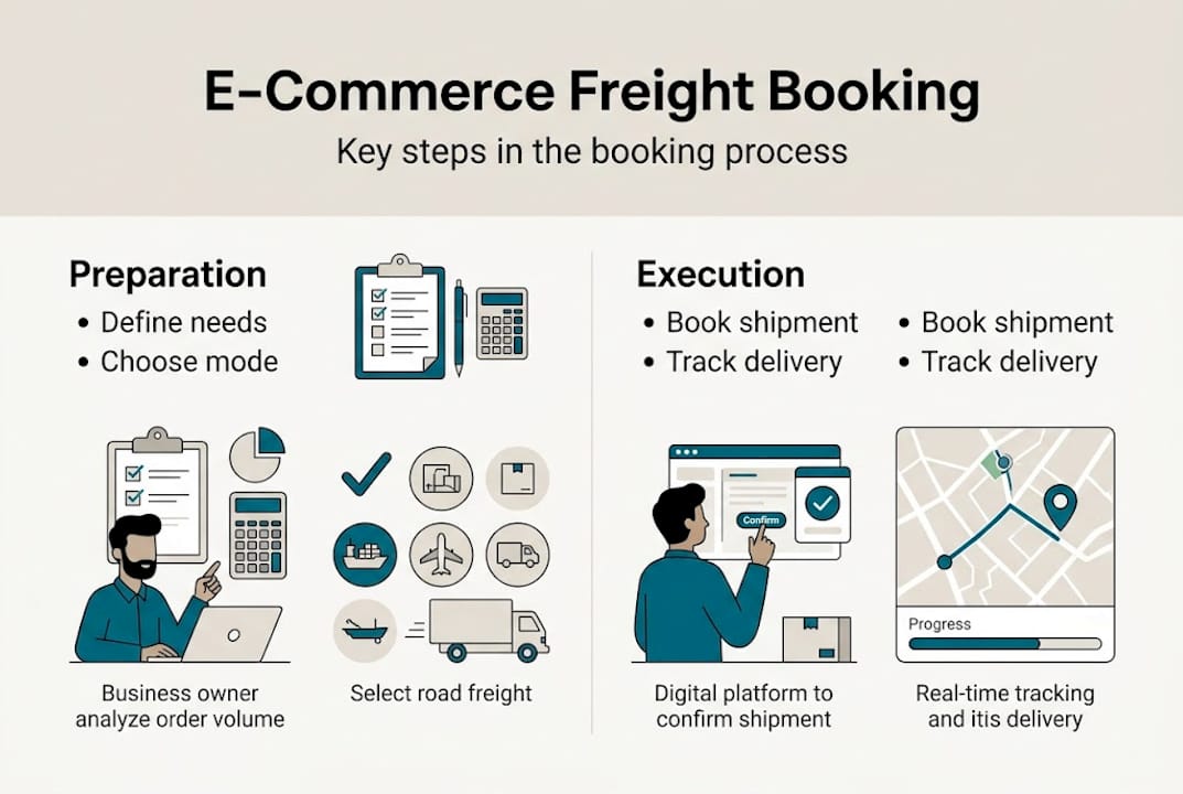 Infographic outlining e-commerce freight booking steps