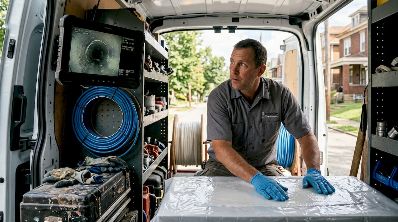 Technician prepares resin liner for CIPP repair
