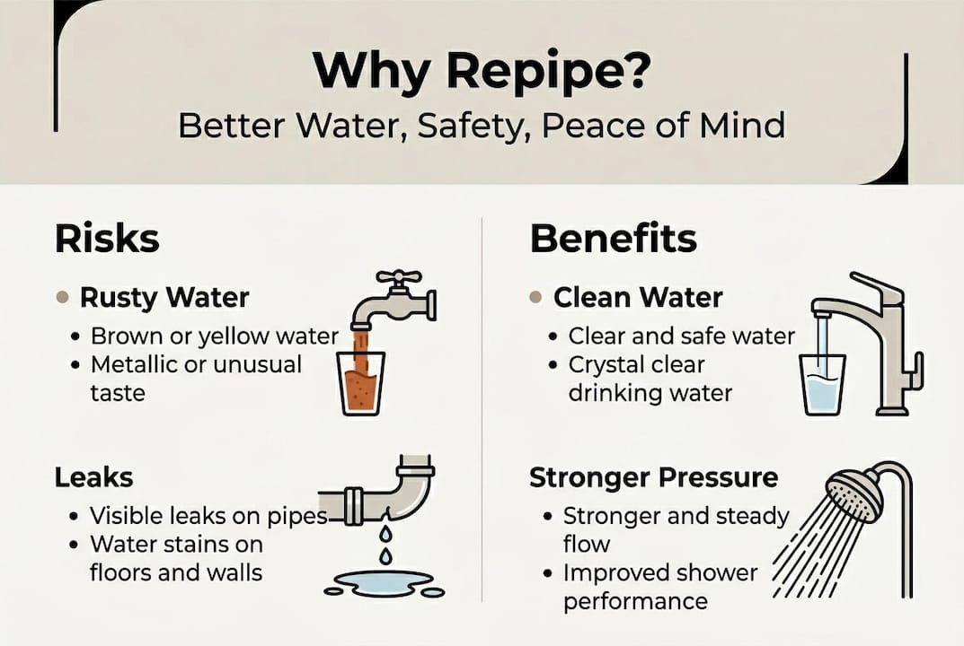 Infographic on home repiping risks and benefits