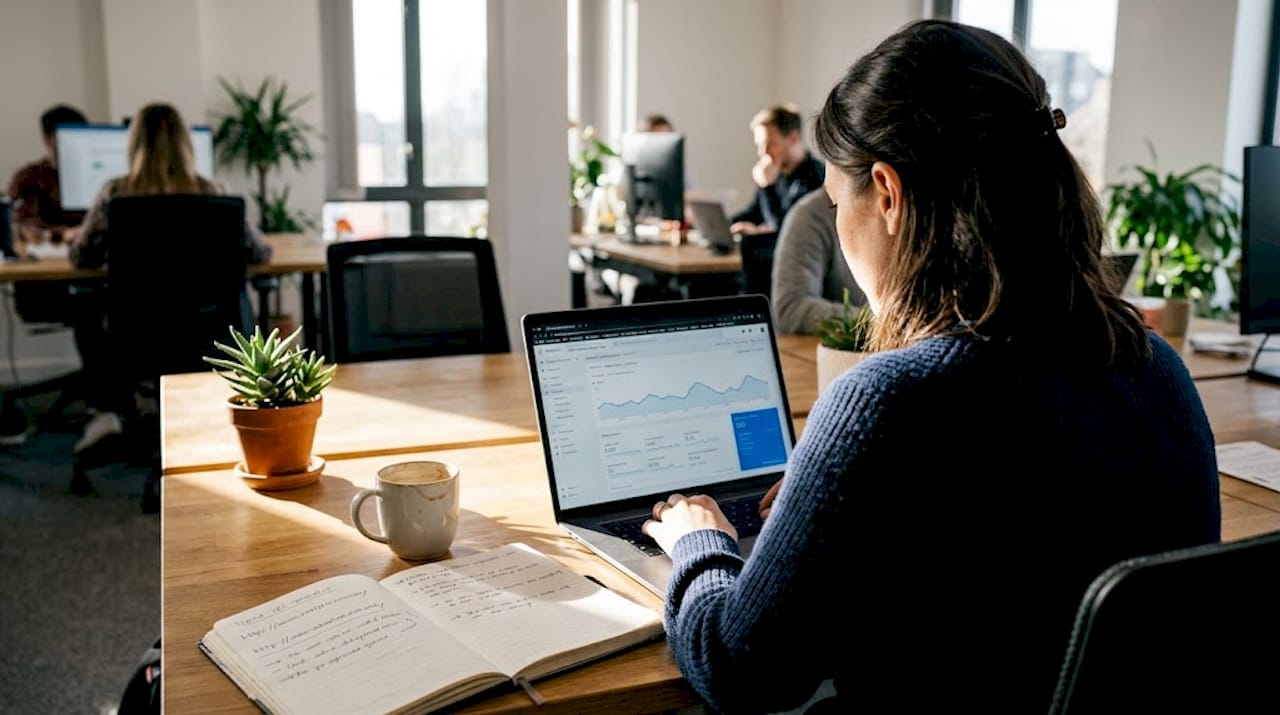 SEO specialist checking analytics for duplicate issues