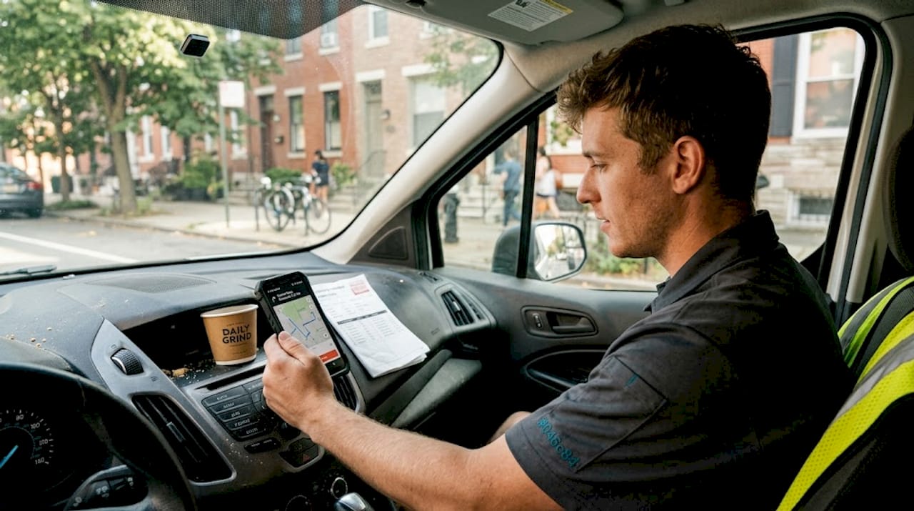 Driver checking GPS for order location