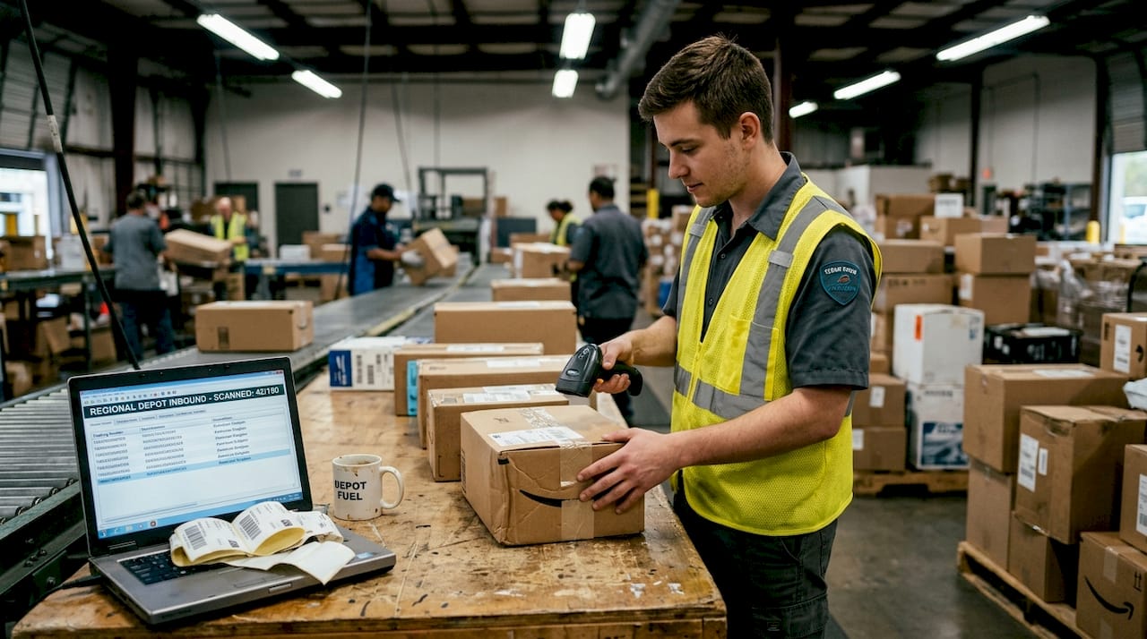Carrier scanning packages in sorting depot