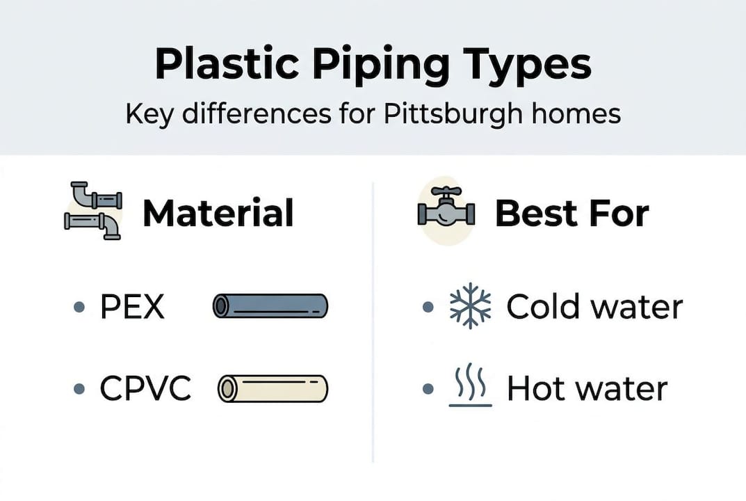 Infographic with plastic piping types and uses