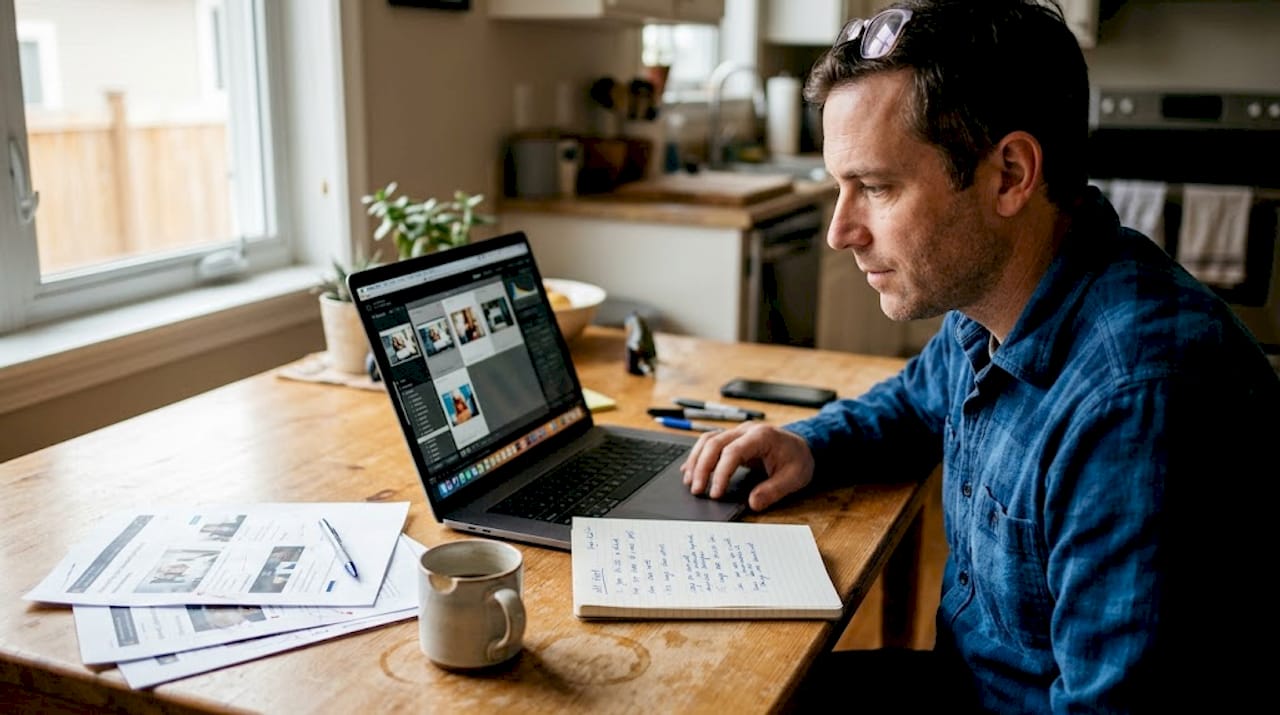 Man editing web image alt text at desk