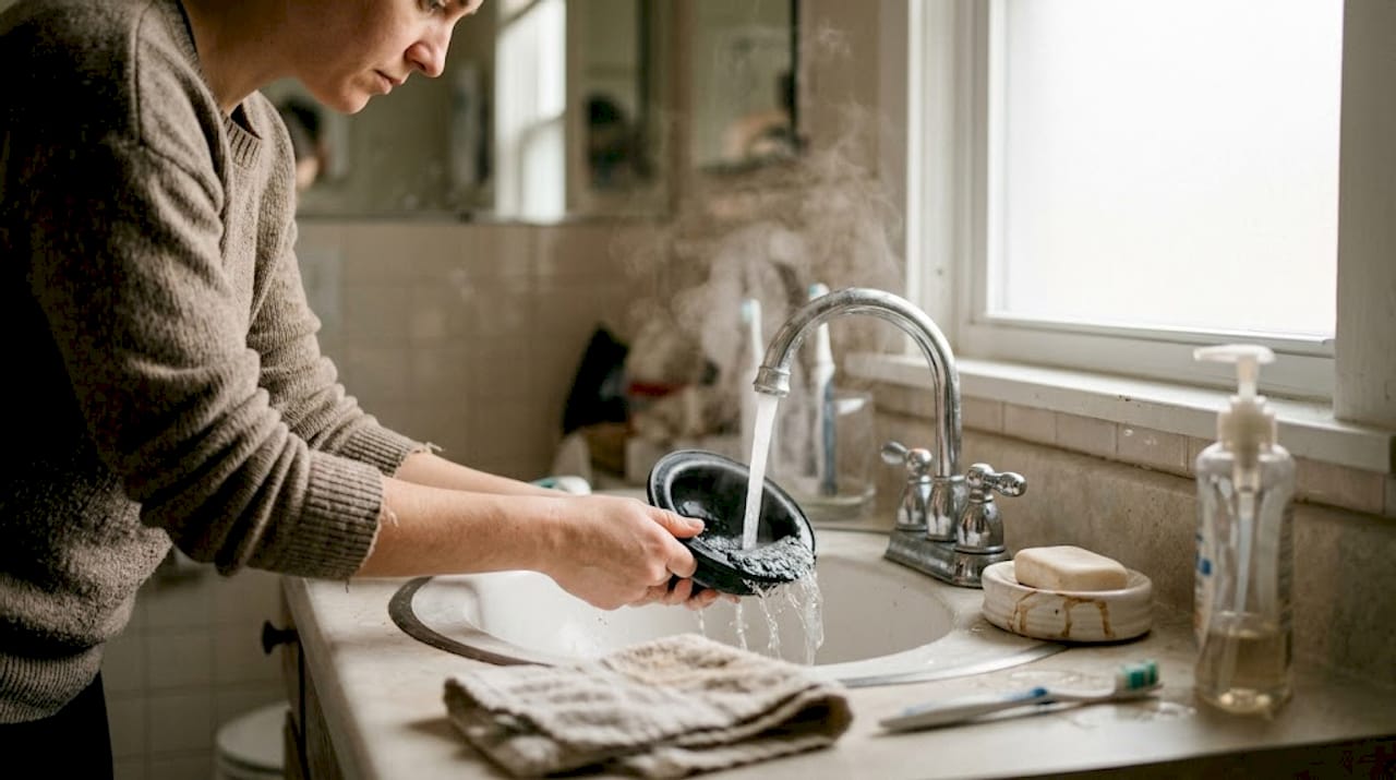 Plunger flange warmed at bathroom sink