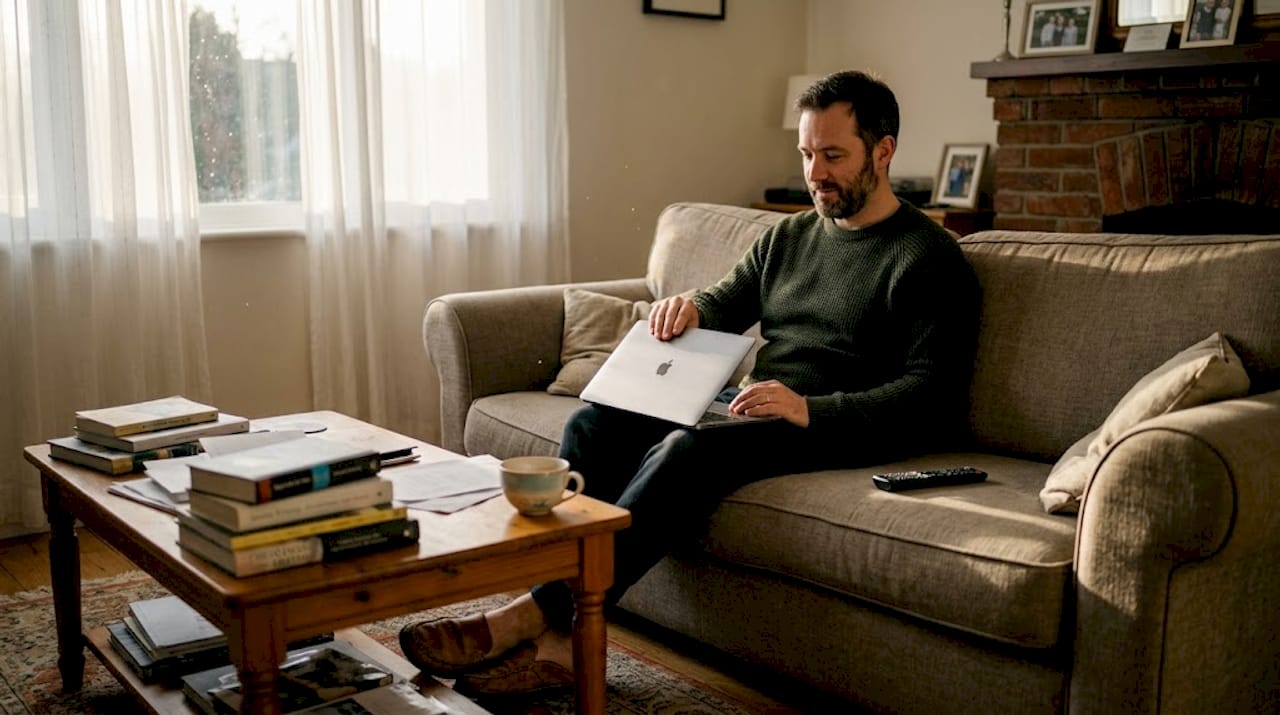 Person leaving website in living room