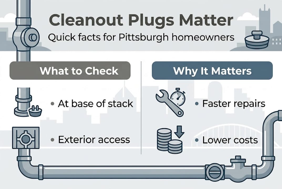 Infographic showing cleanout plug checks and benefits