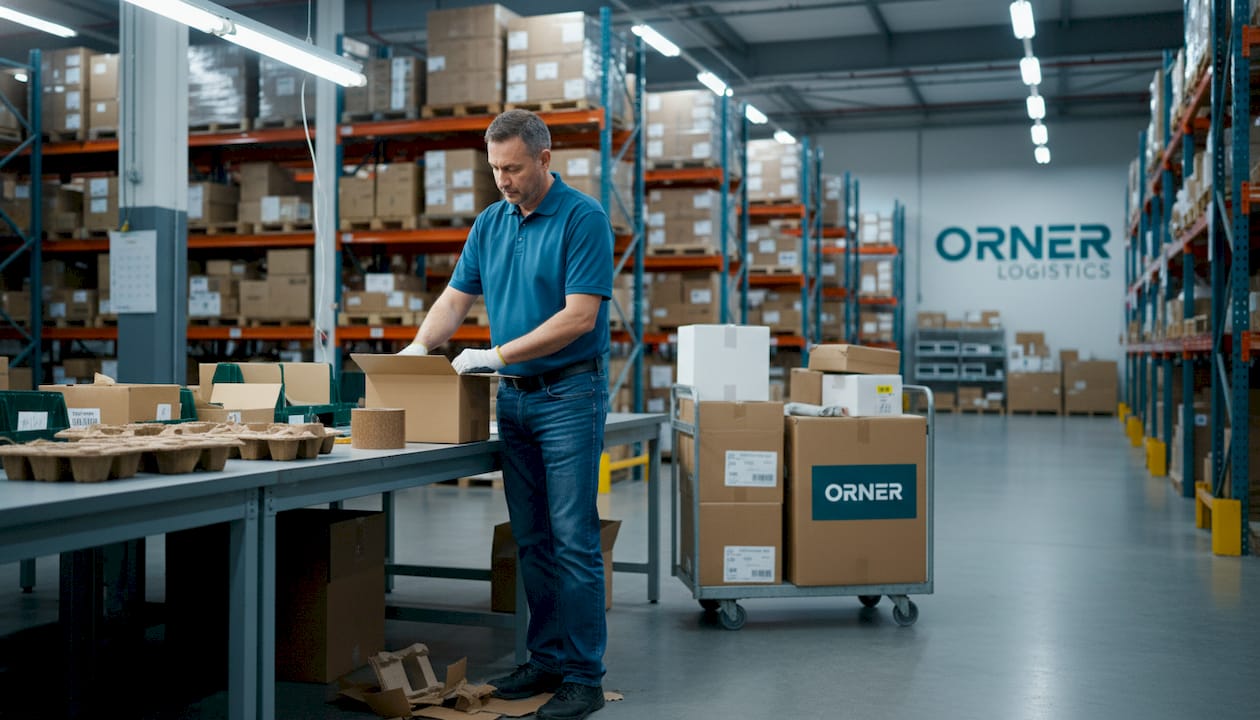 Technician assembling recycled cardboard boxes