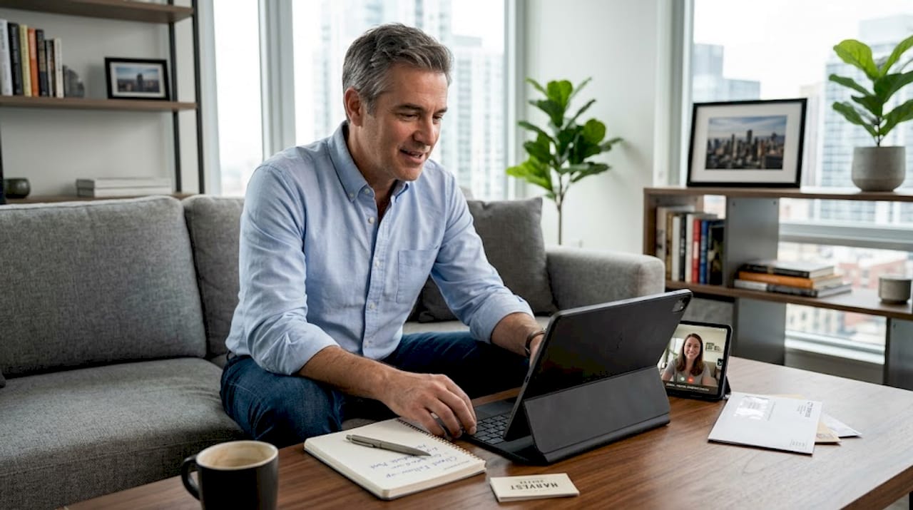 Business owner video calling virtual assistant