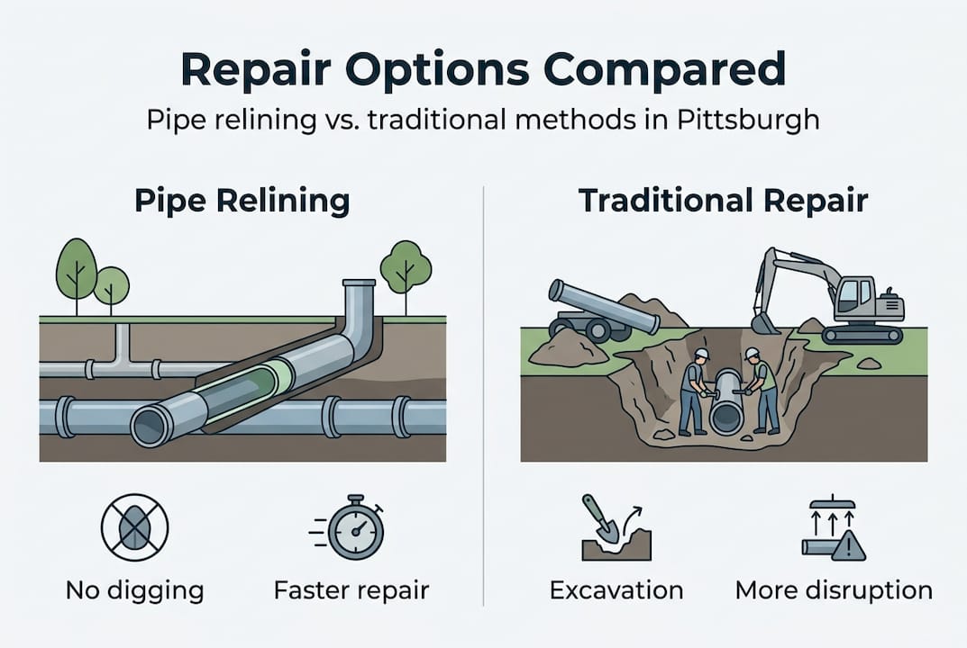 Infographic pipe relining versus traditional repair