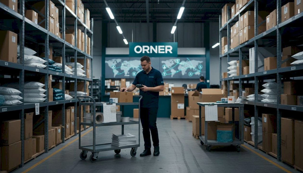 Warehouse worker scans boxes for fulfillment