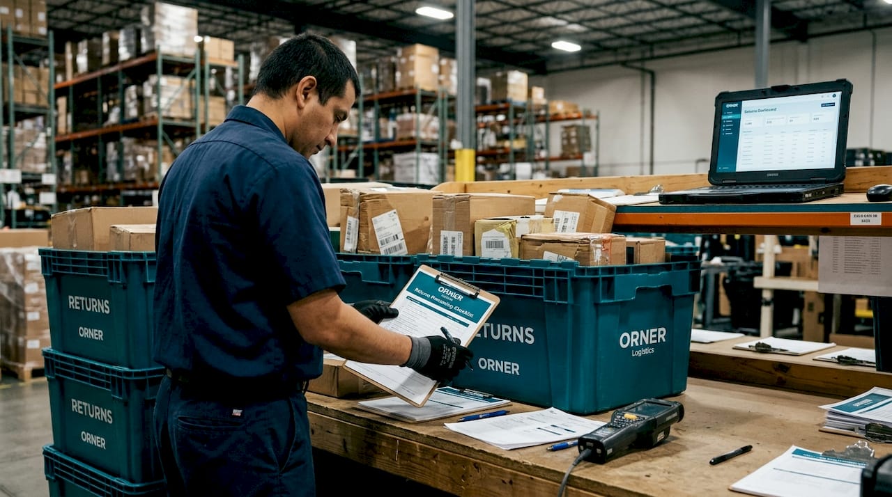 Warehouse worker handling reverse logistics returns