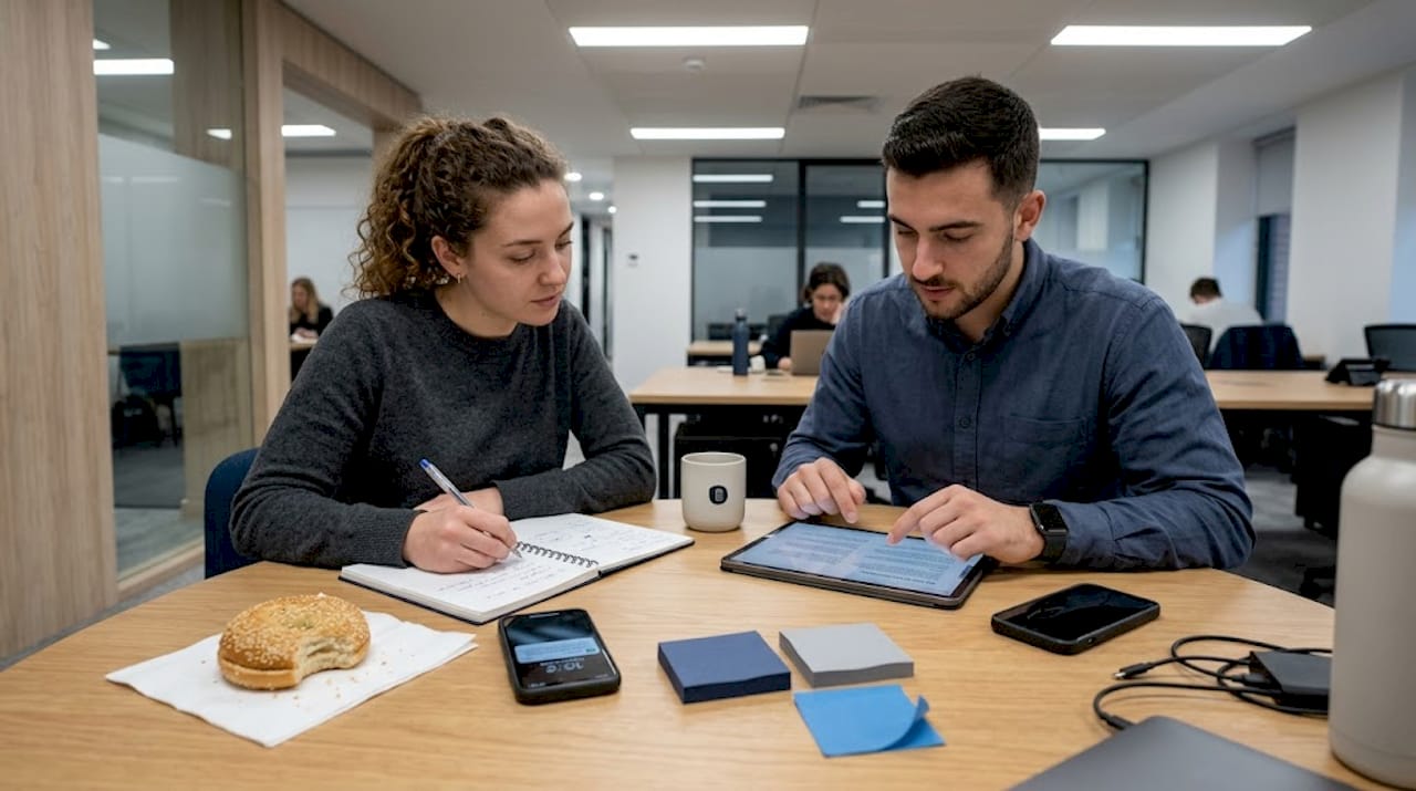 Team discussing data security at office table