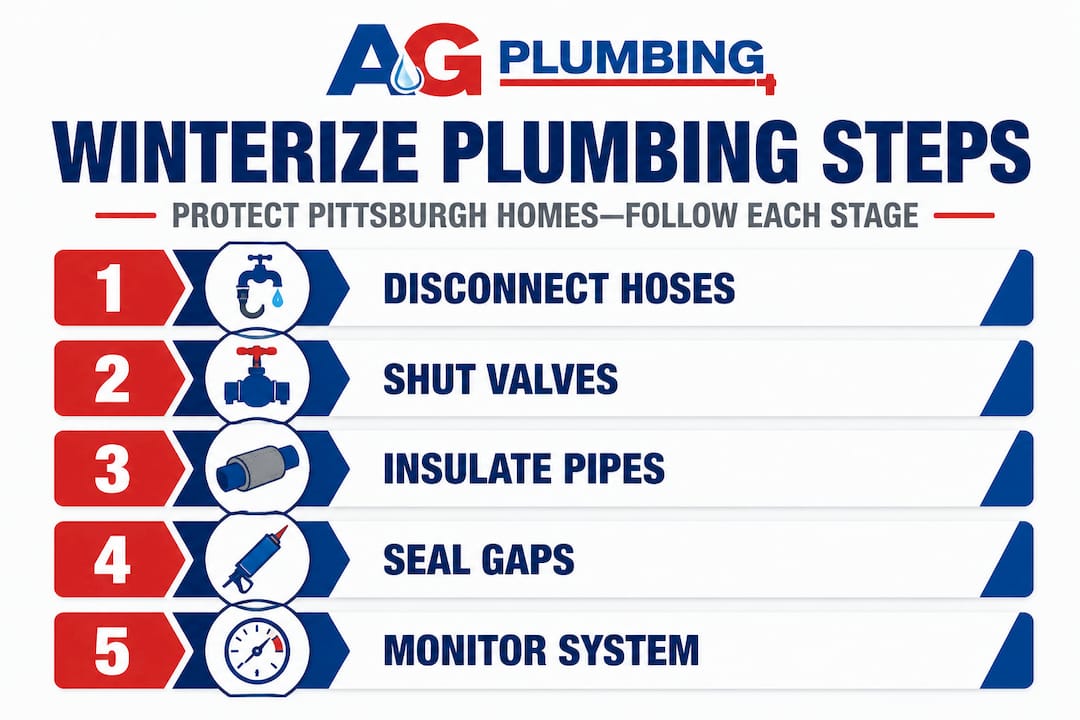 Infographic showing winter plumbing steps vertical flow