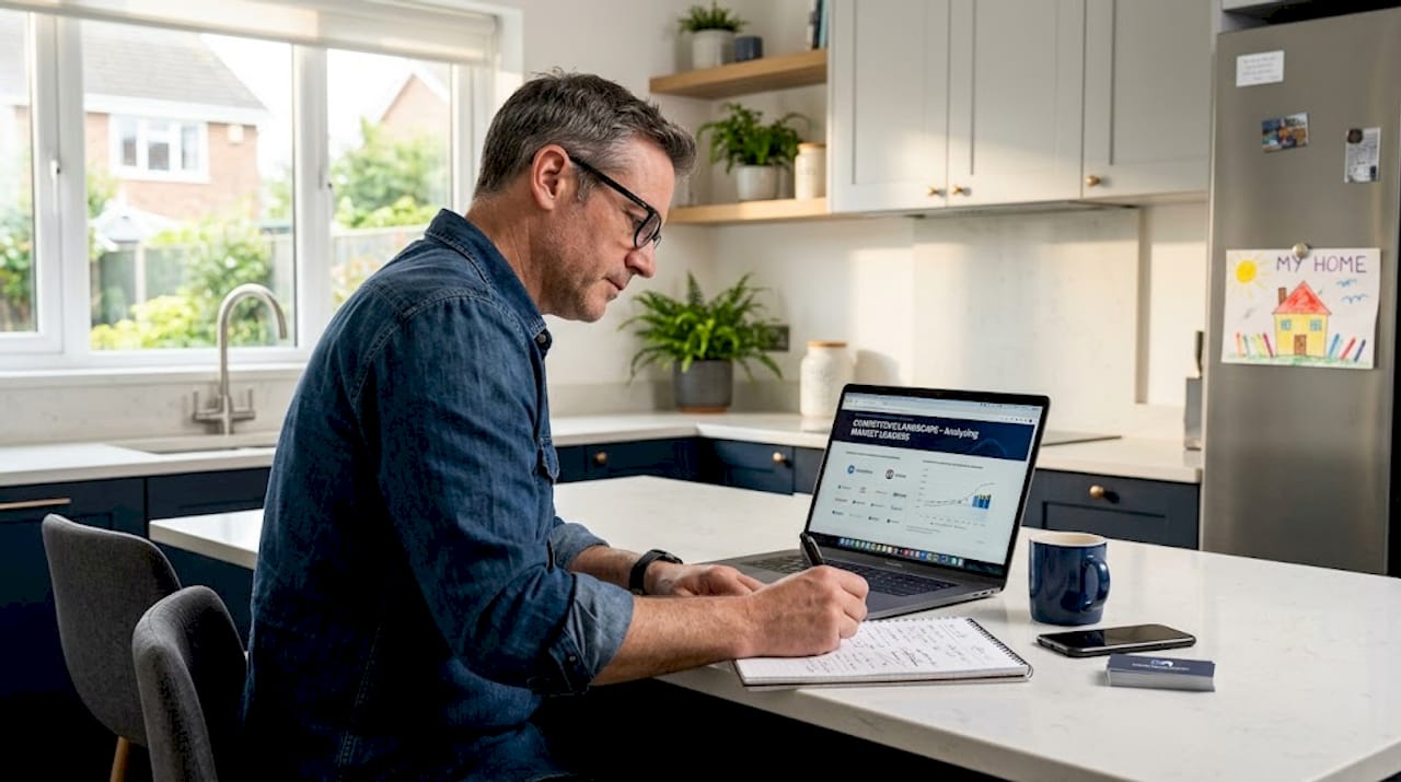 Man doing market research at home workspace