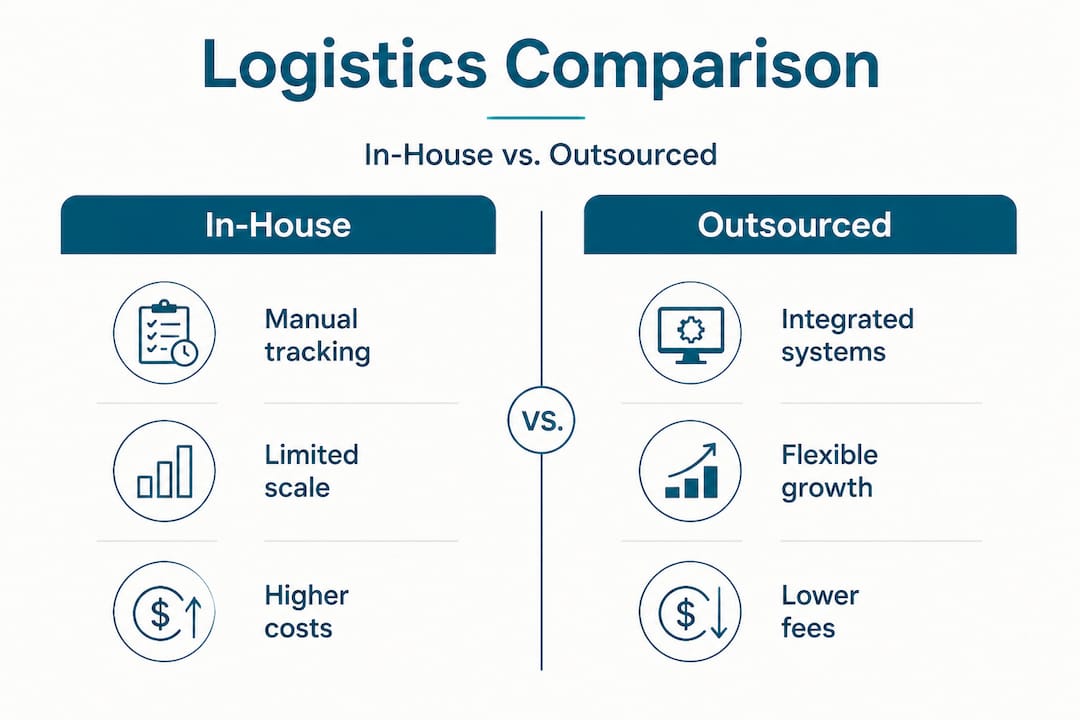 Infographic comparing in-house and outsourced logistics