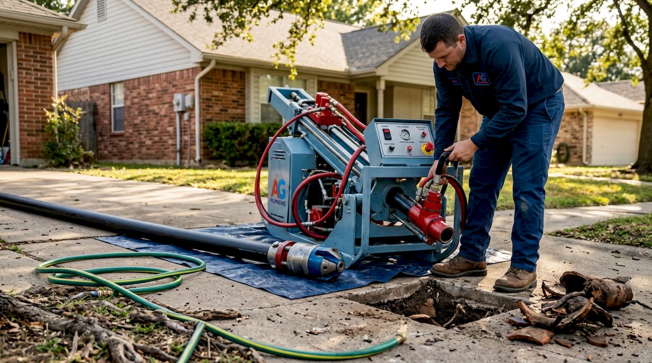 Contractor installing pipe with bursting machine
