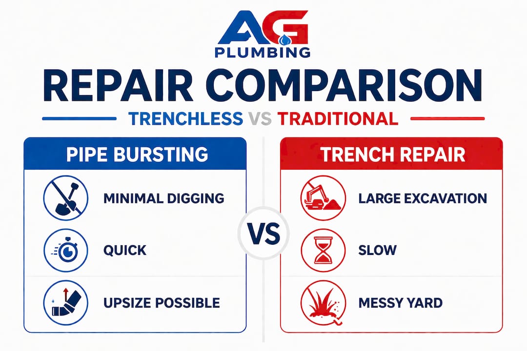 Infographic comparing pipe bursting and trench repair