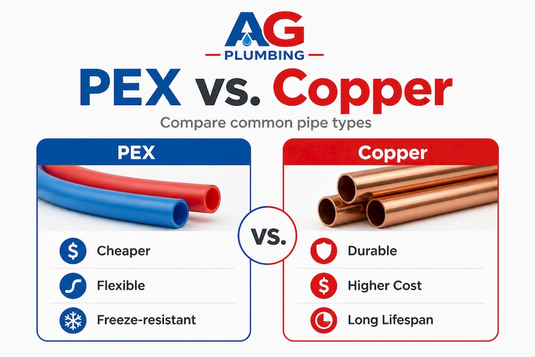 Infographic comparing PEX and copper pipes