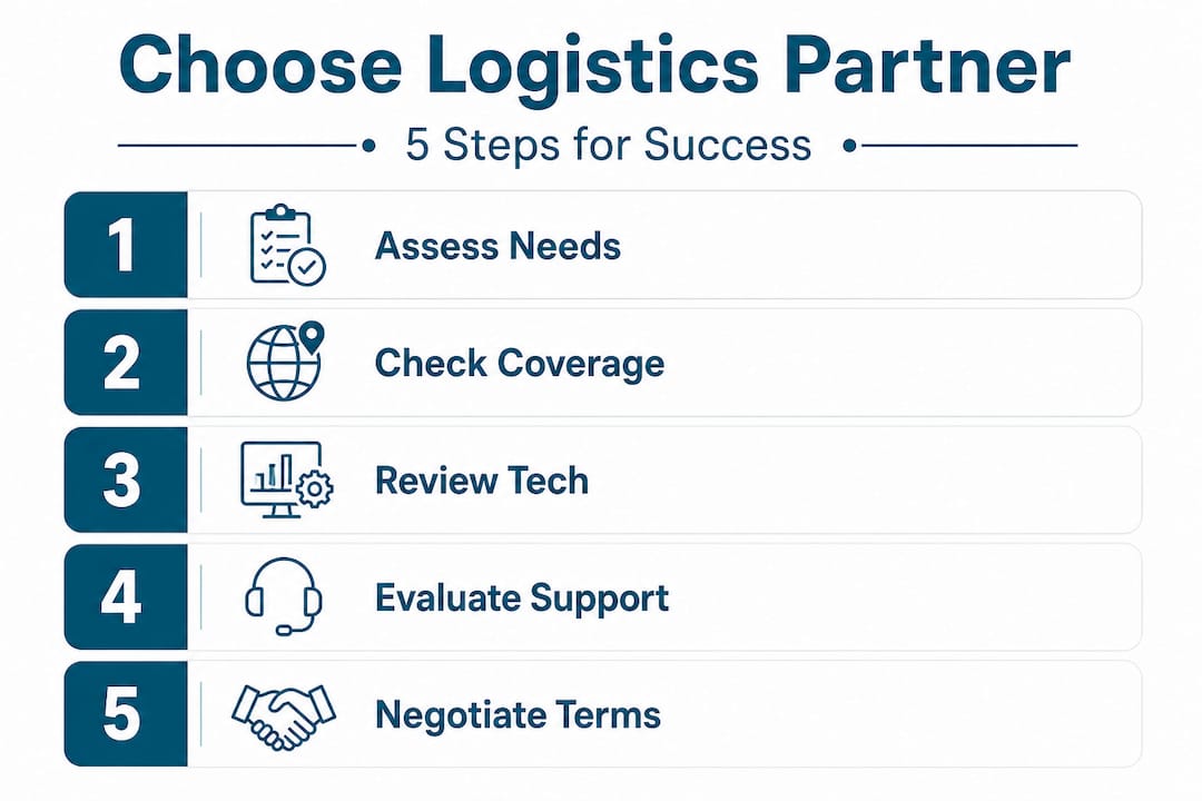 Infographic showing five steps to choose logistics partner