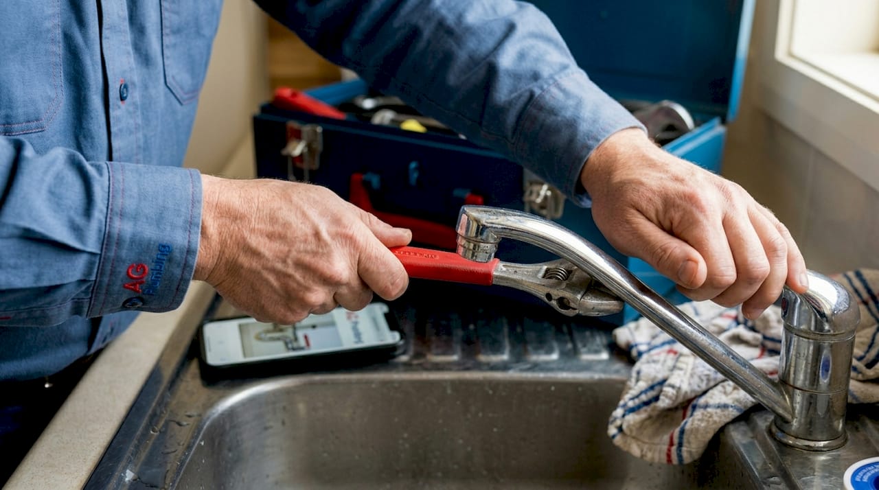 Close-up of hands removing faucet cartridge