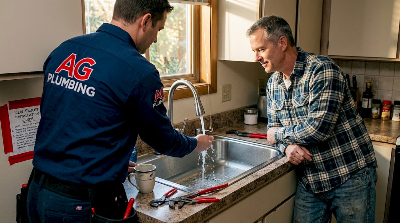 Homeowner and plumber test new water line