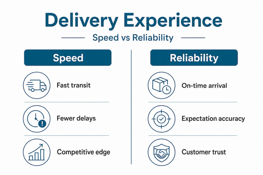 Infographic comparing speed and reliability in delivery