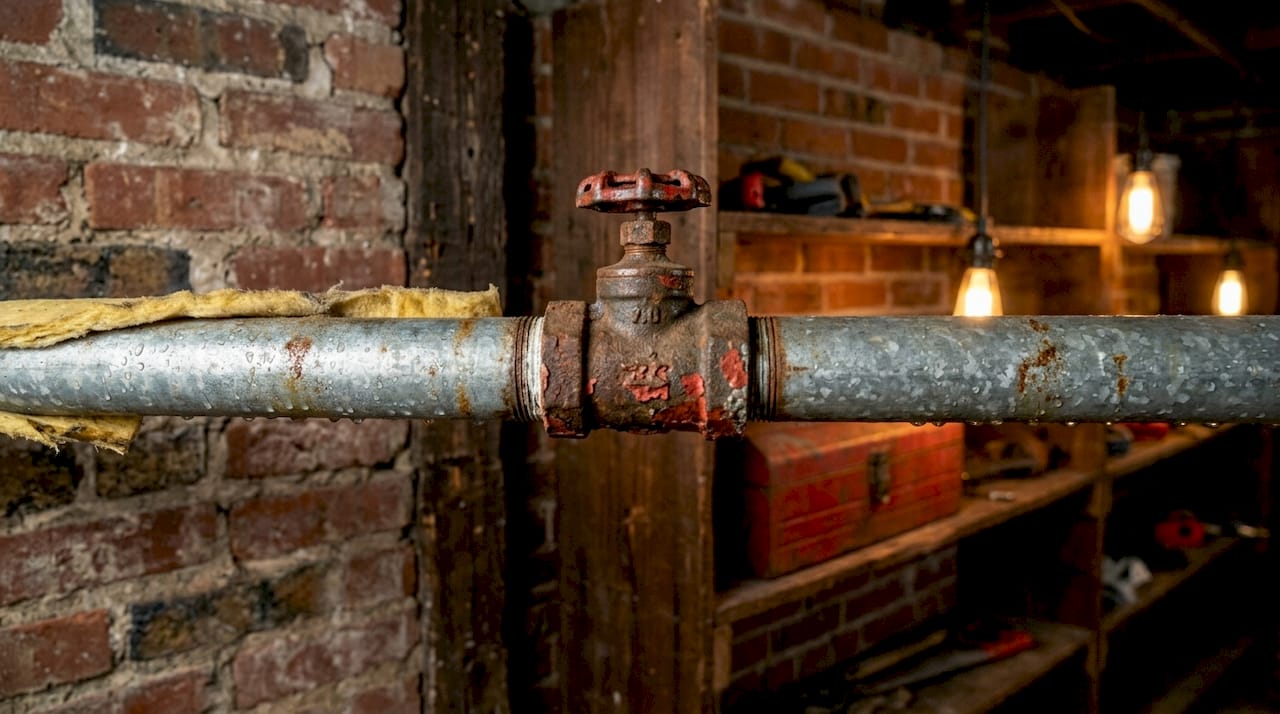 Moisture on old galvanized basement pipe