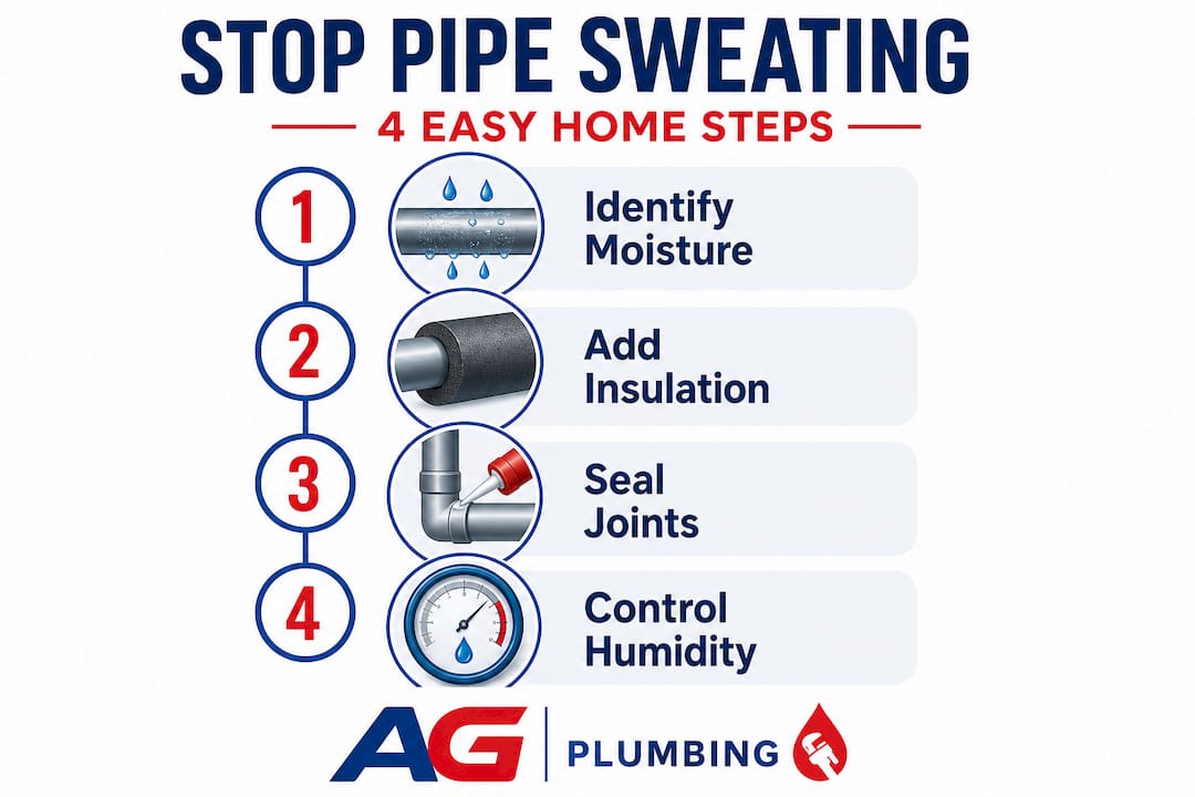 Infographic showing pipe sweating prevention steps