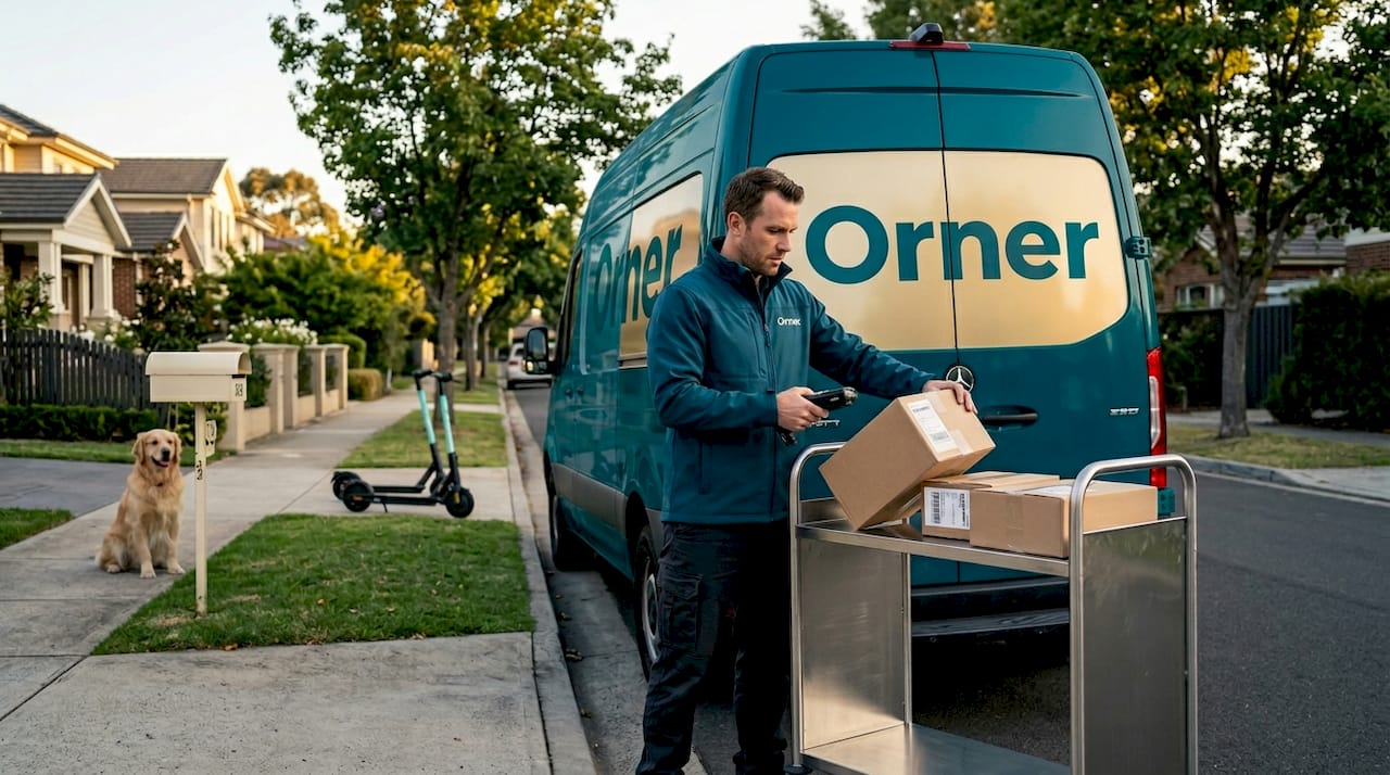 Courier unloads packages for last mile delivery