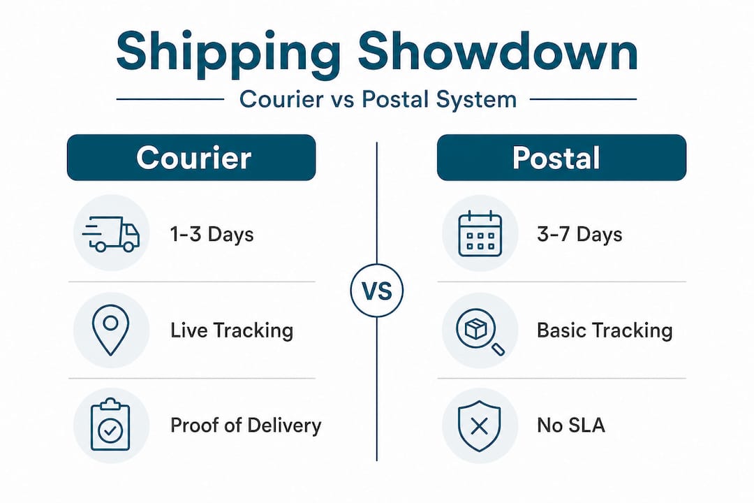 Infographic comparing courier and postal shipping features