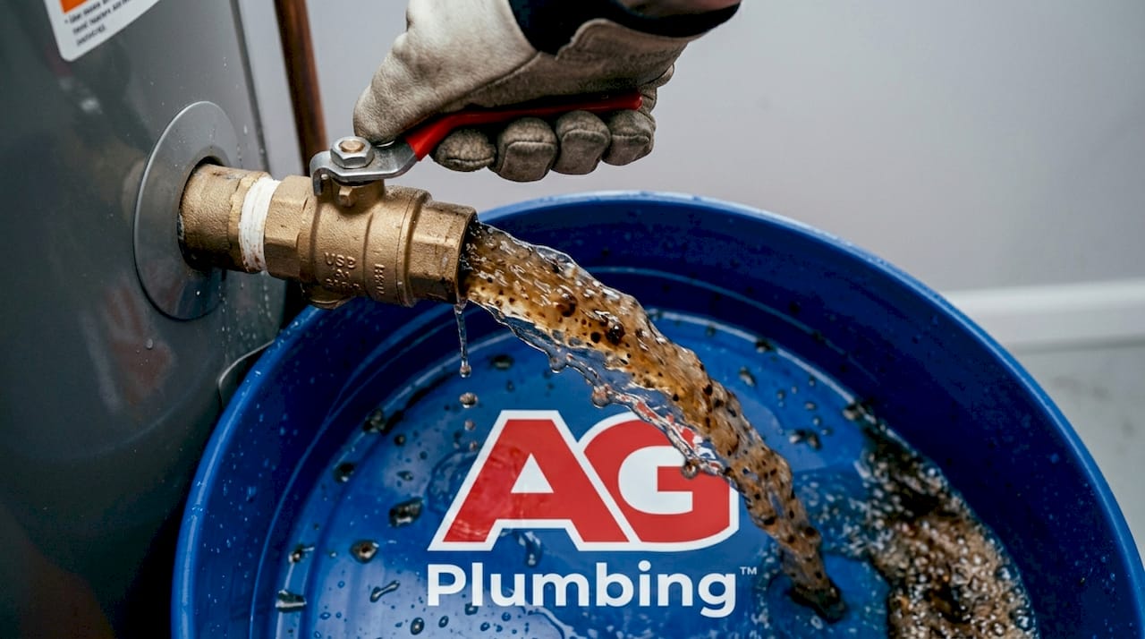 Sediment draining from water heater into bucket