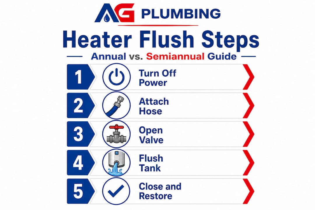 Infographic showing steps to flush water heater