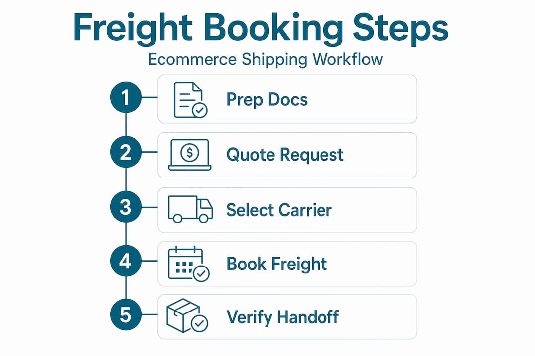 Infographic showing five-step freight booking workflow