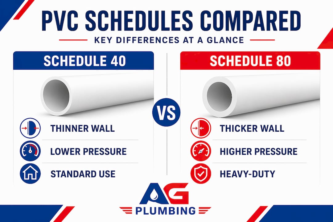 Infographic comparing Schedule 40 vs Schedule 80 PVC