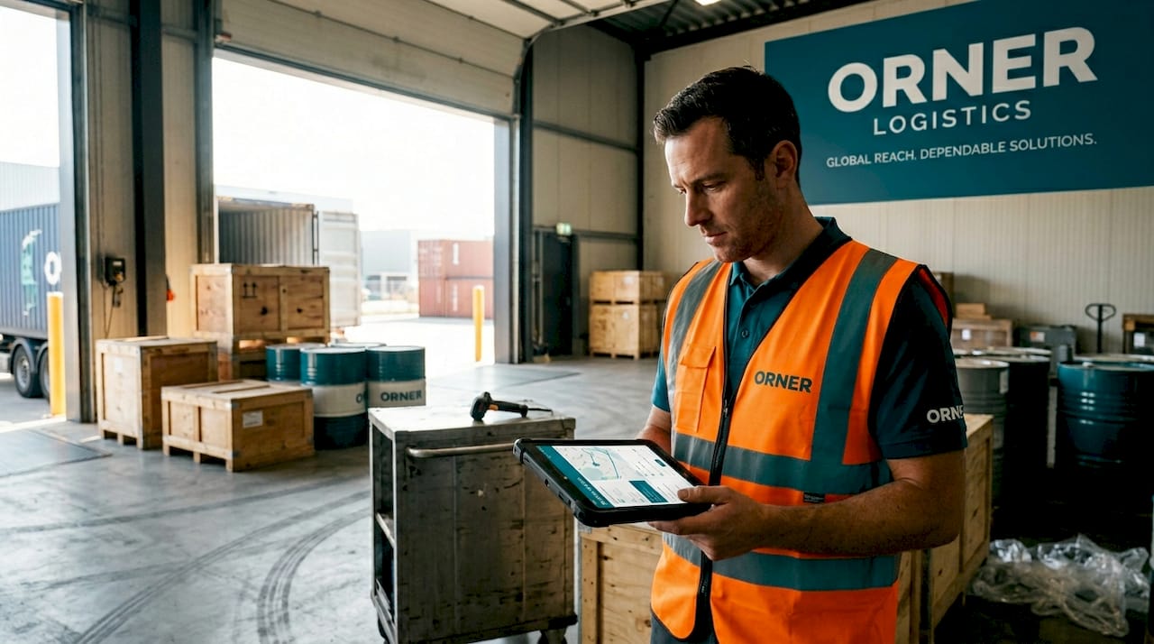 Warehouse manager checks tablet shipment tracking