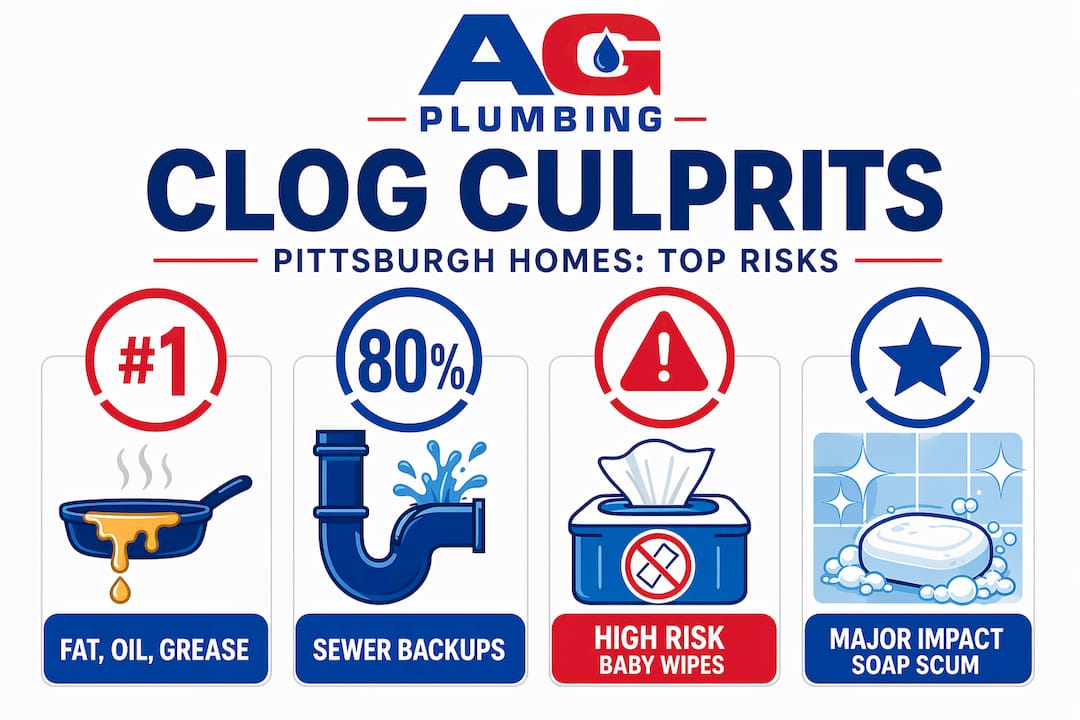 Infographic showing main clog sources and risks