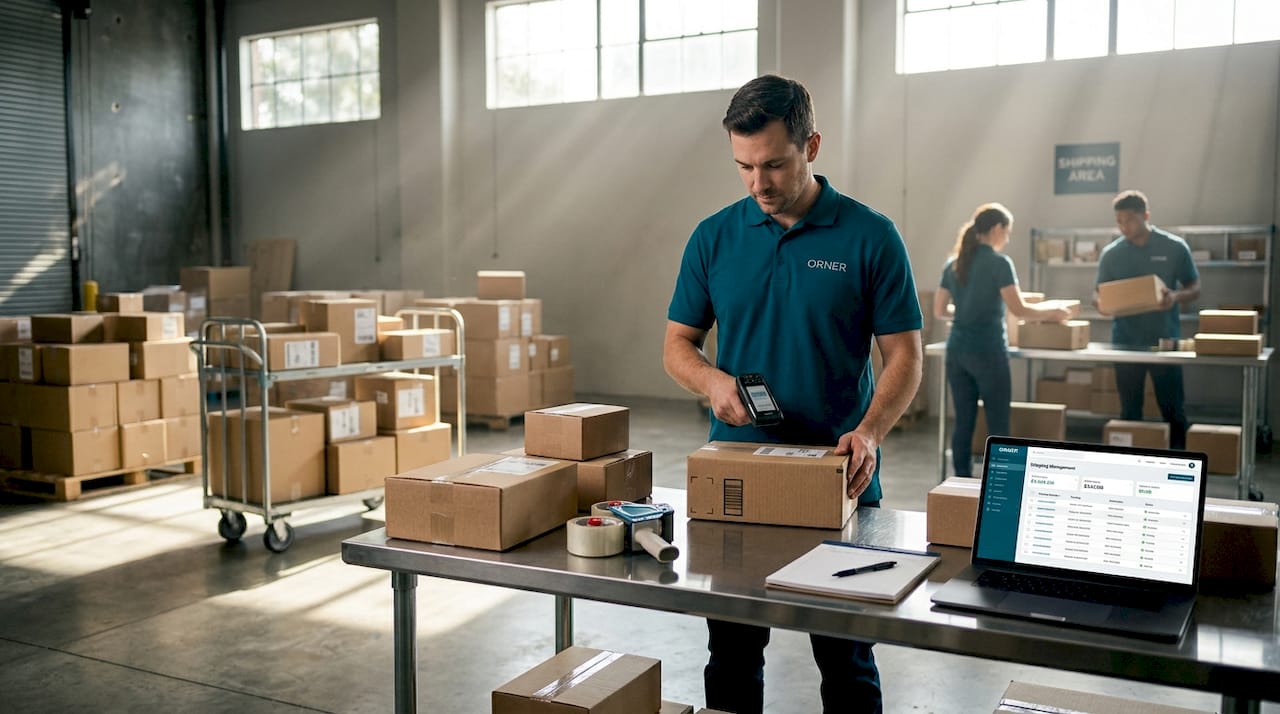 Warehouse staff scanning and packing shipments