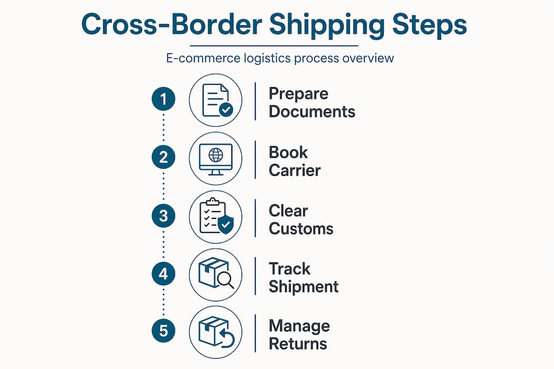 Infographic showing major cross-border shipping steps