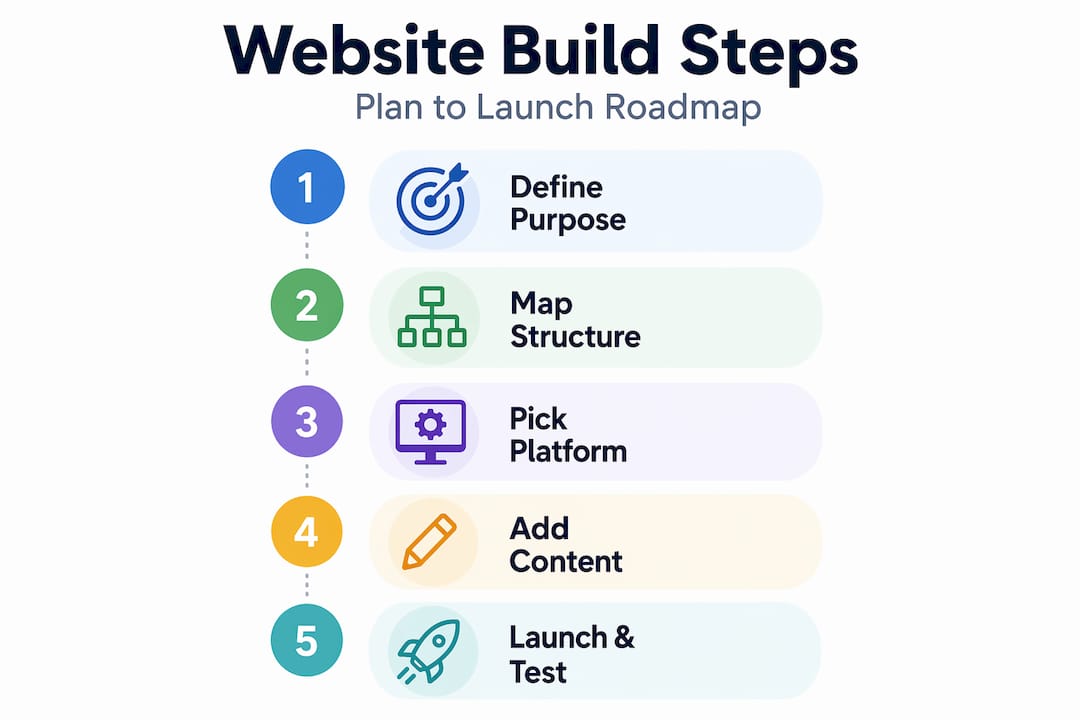 Infographic displaying step-by-step website building process