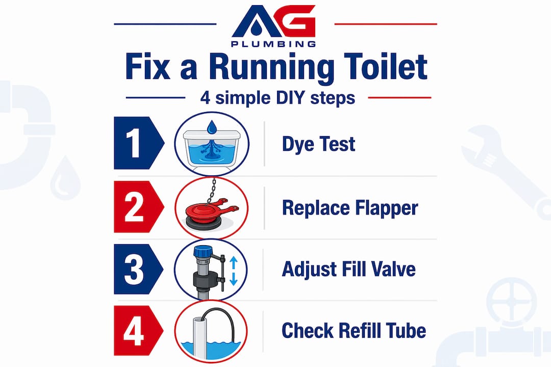 Infographic showing four steps to fix running toilet
